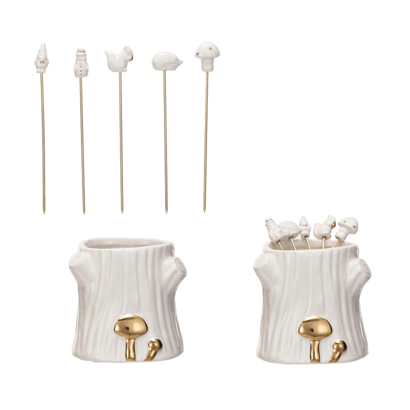 S/6 5"H Ceramic/Stnless Steel Forest Icon Appetizer Picks