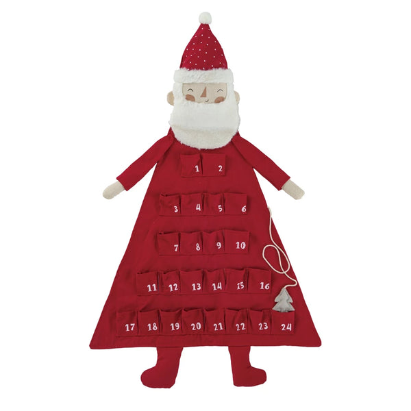 Fabric Santa Advent Calendar w/ 24 Pockets & Tree, Red & White