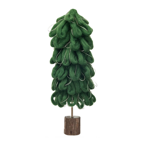 Wool Tree w/ Gold Cord & Wood Base, Green