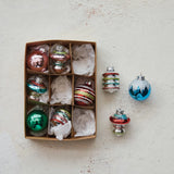 Hand-Painted Glass Ornaments w/ Glitter, Boxed Set of 9