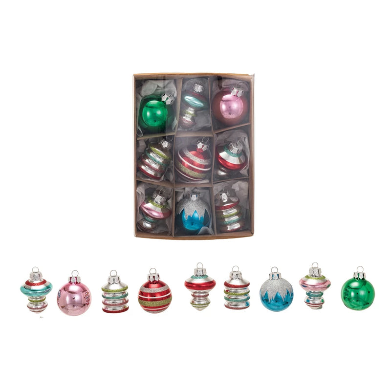 Hand-Painted Glass Ornaments w/ Glitter, Boxed Set of 9