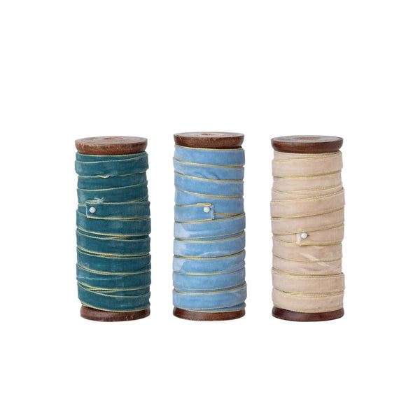 10 Yard Velvet Ribbon w Metallic Edges on Wood Spool