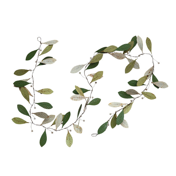 Hand-Painted Metal Leaves Garland with Glass Berries