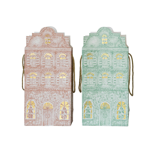 Handmade Recycled Paper House Shaped Gift Bag with Gold Foil, 2 Colors