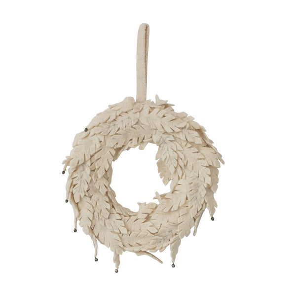 Handmade Wool Felt Leaves Wreath with Metal Jingle Bells