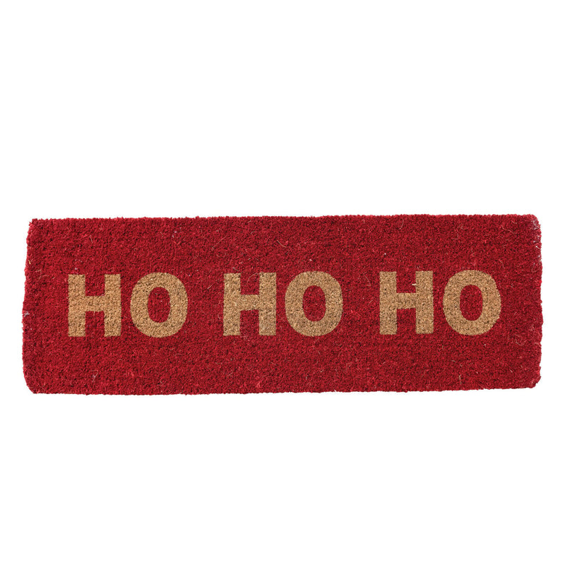 47"L x 16"W Natural Coir Double Doormat "HO HO HO", Red
