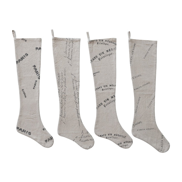 Printed Stocking with Vintage Text, Natural & Black, 4 Styles