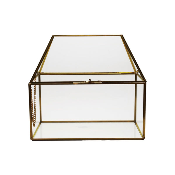 Decorative Metal & Glass House Shaped Display Box, Gold Finish