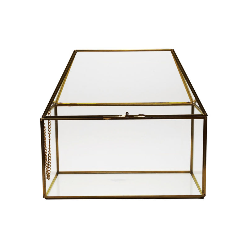 Decorative Metal & Glass House Shaped Display Box, Gold Finish