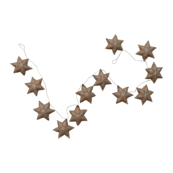 Woven Wool Star Garland with Metallic Thread Embroidery, Brown