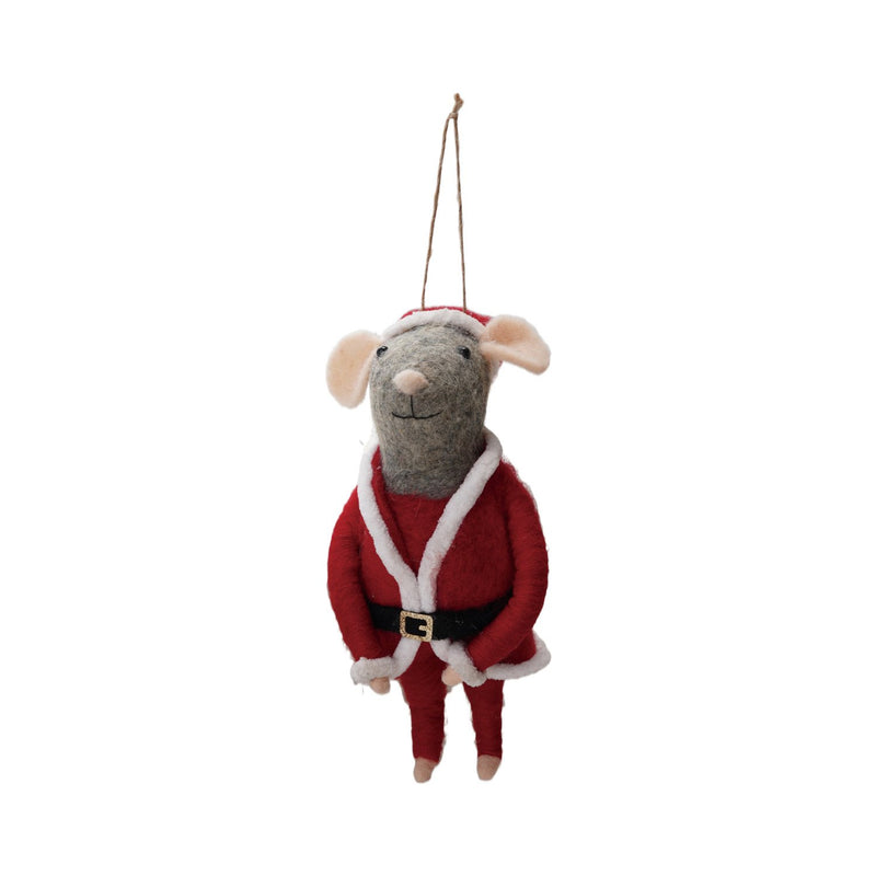 9"H Handmade Wool Felt Mouse in Santa Outfit, Multi Color