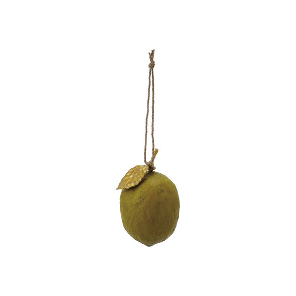 Hand-Painted Metal & Paper Mache Lemon Ornament, Distressed Finish