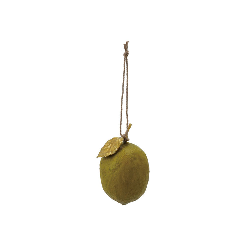 Hand-Painted Metal & Paper Mache Lemon Ornament, Distressed Finish