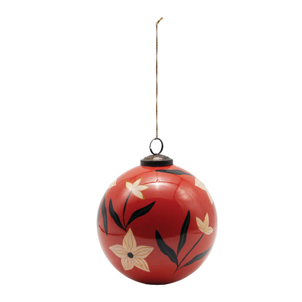 Hand-Painted Glass Ball Ornament with Flowers