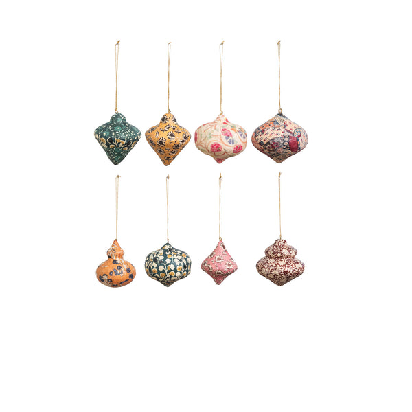 Paper Mache Block Printed Ornament with Design, 8 Styles