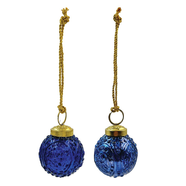 Embossed Recycled Mercury Glass Ball Ornament, Blue, 2 Colors