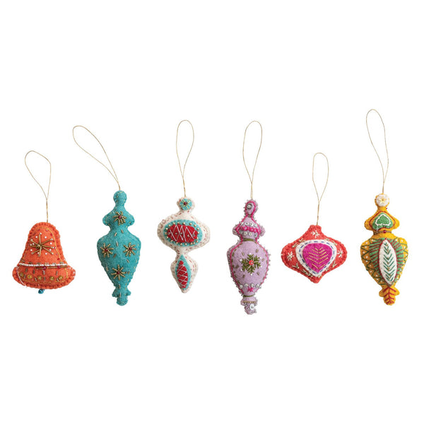 Handmade Wool Felt Embroidered Ornament, 6 Styles