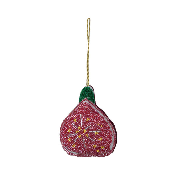 3-3/4"H Handmade Beaded Fabric Fig Ornament with Velvet Back