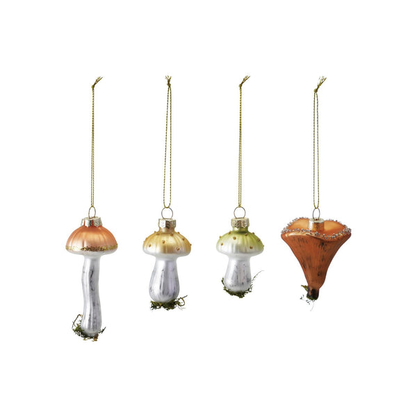 Glass Mushroom Ornament with Glitter & Moss, 4 Styles