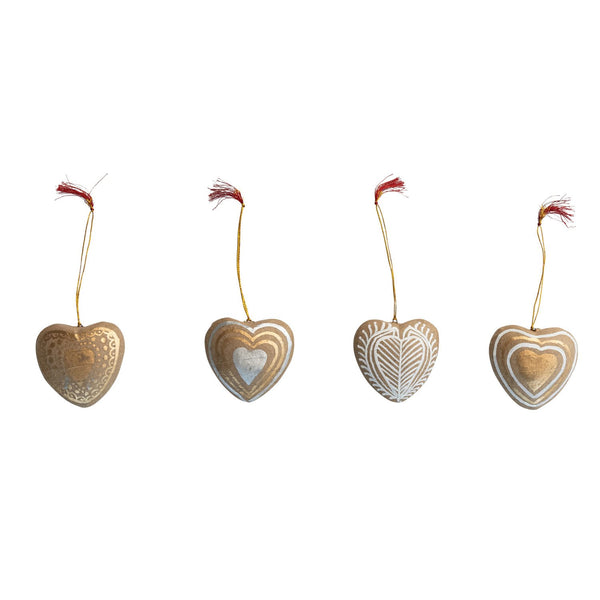 Hand-Painted Paper Mache Heart Ornament with Tassel, 4 Styles