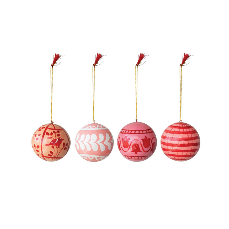 Hand-Painted Paper Mache Ornament with Design & Tassel, 4 Styles