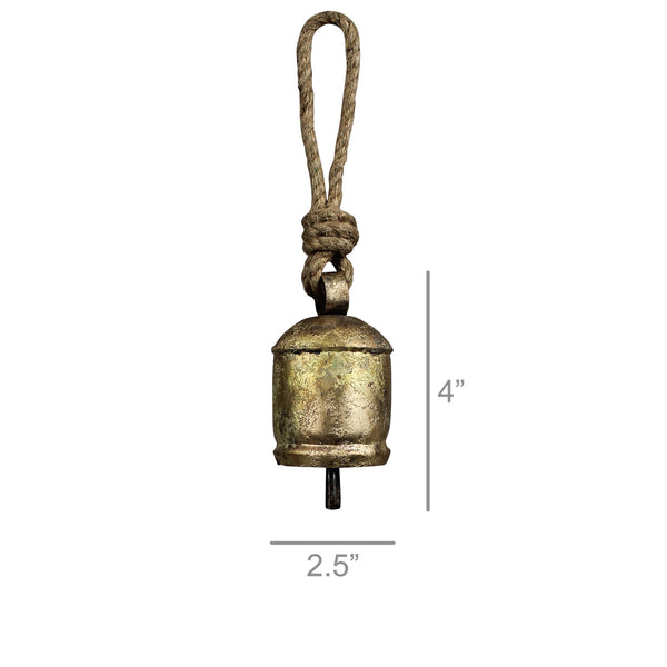 Chauk Bell with Rope Hanger, Brass - Sm
