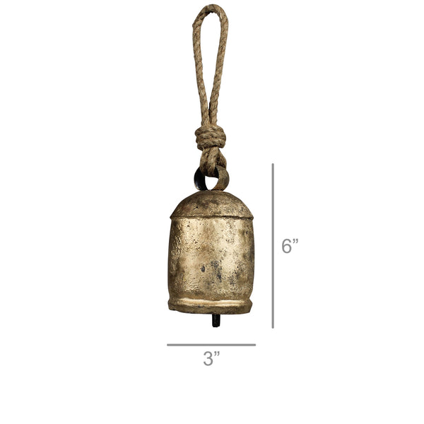 Chauk Bell with Rope Hanger, Brass - Med