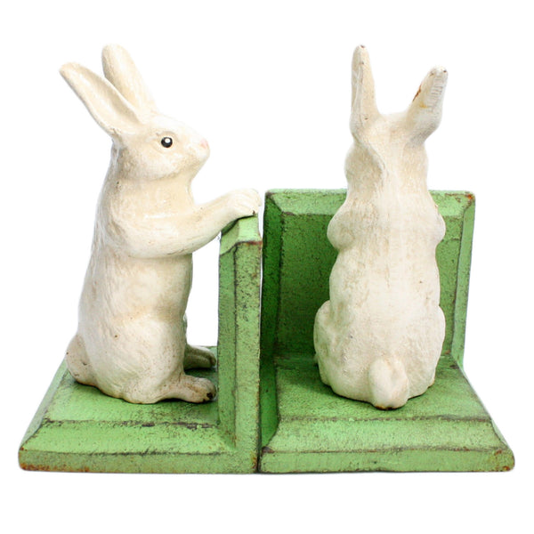 Bunny Bookends - Cast Iron - White