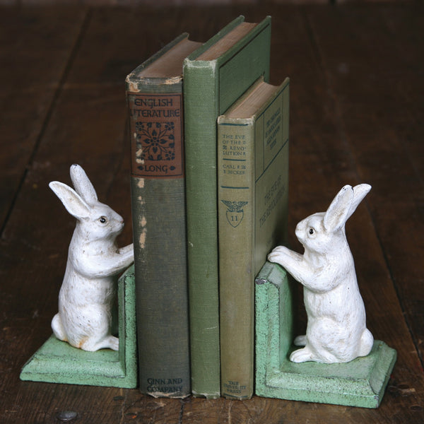 Bunny Bookends - Cast Iron - White