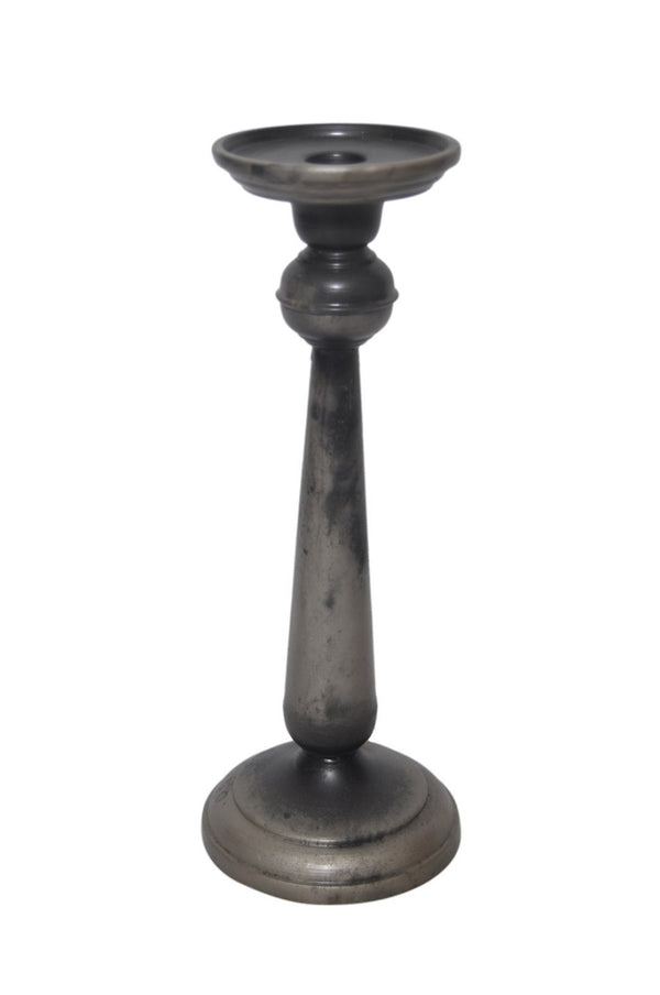 Lg. Iron Candle Holder Ant. Silver Finish 11.5"H - Light Rock Silver ST - Light Rock Silver