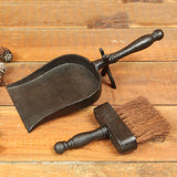 Fireplace Dust Pan with Broom - Cast Iron - Antique Black