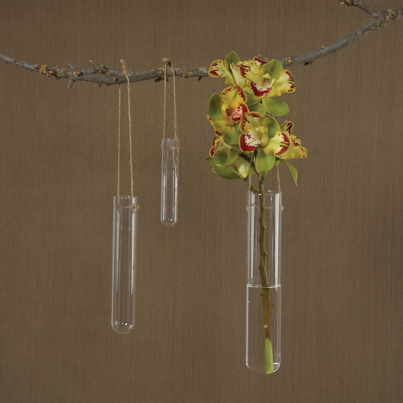 Hanging Glass Tube Vase - Med - Clear