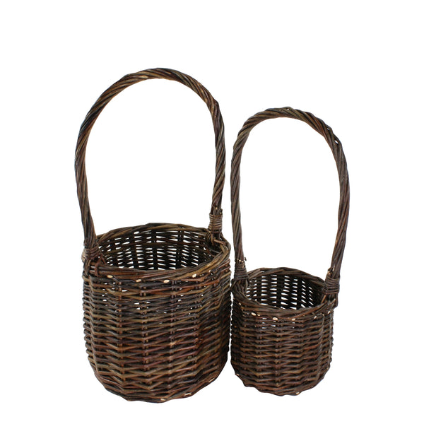 Set of 2 Willow Tall Handled Baskets