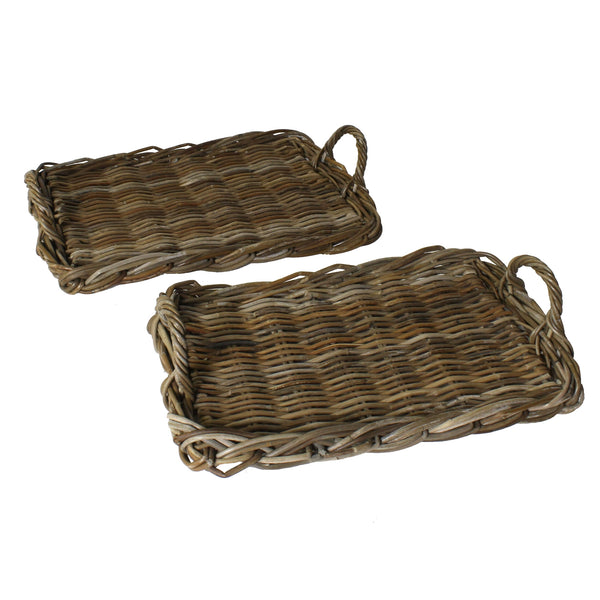 Fairfield Rattan Serving Trays - Set of 2 - Rustique Dark Grey