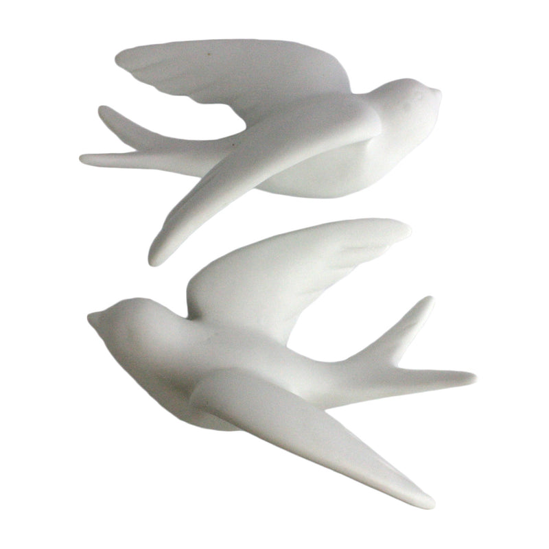 Ceramic Sparrows - Lrg Pair - Left & Right - White