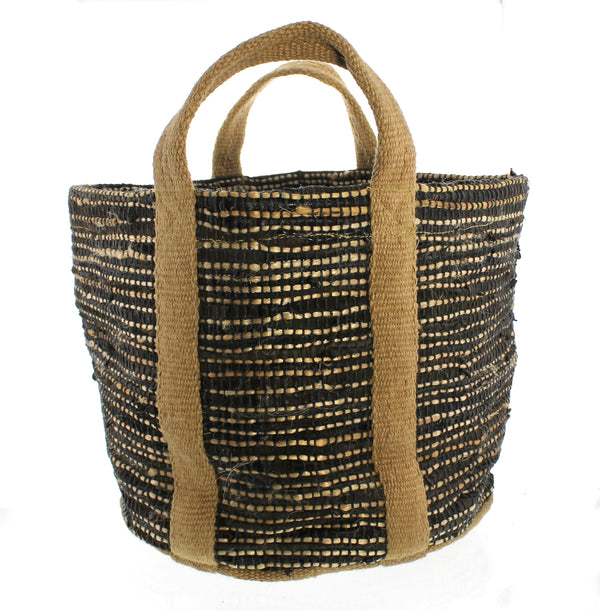 Woven Storage Leather & Hemp Basket