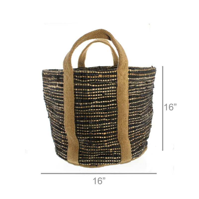 Woven Storage Leather & Hemp Basket