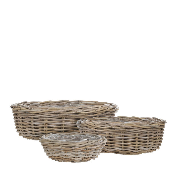 Marcia Set of 3 Round Rattan Baskets- ST -Grey