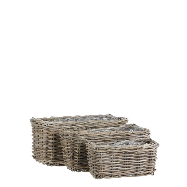 Marcia Set of 3 Rectangle Rattan Baskets-ST - Grey