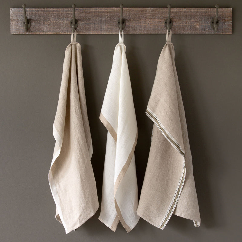 Soft Linen Banded Dish Towels, Neutral Assortment