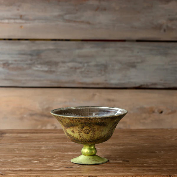 ANTIQUE OLIVE ETCHED COMPOTE MEDIUM