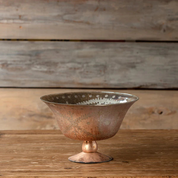 ANTIQUE COPPER ETCHED COMPOTE LARGE