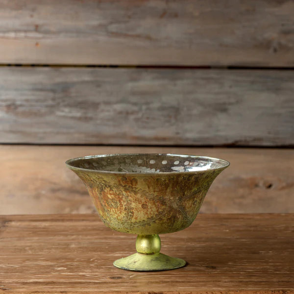 ANTIQUE OLIVE ETCHED COMPOTE LARGE