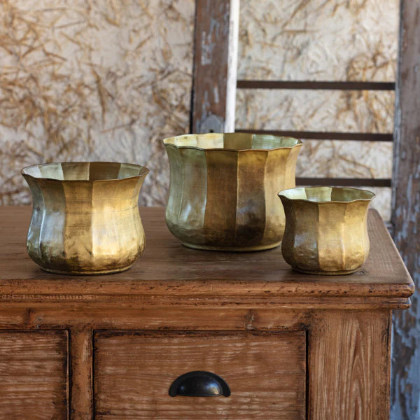 ANTIQUED GOLD BULB PLANTERS SET/3