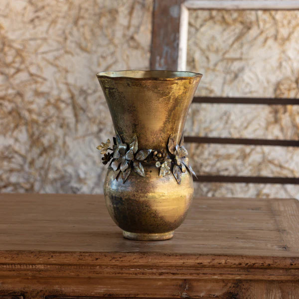 JEWELED GARLAND ANTIQUED GOLD LARGE VASE