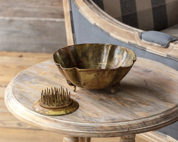 ANTIQUE GOLD BOWL W/ NEEDLE POINT FROG