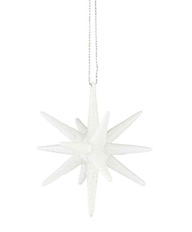 Ornament, Spike, White w. glitter, SM