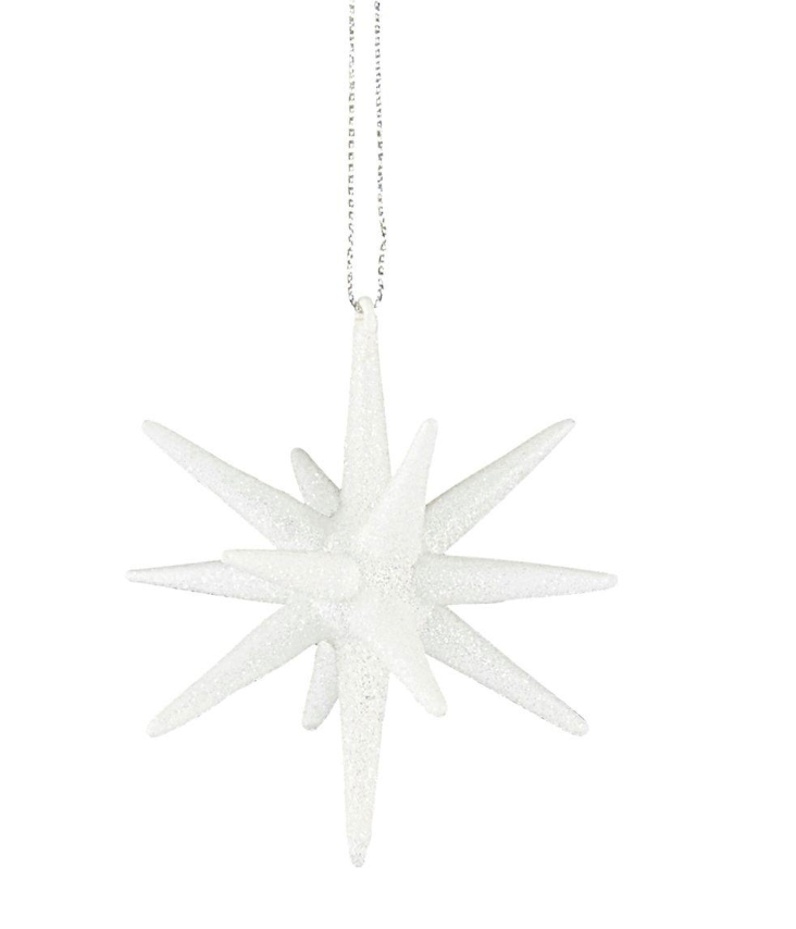 Ornament, Spike, White w. glitter, LRG