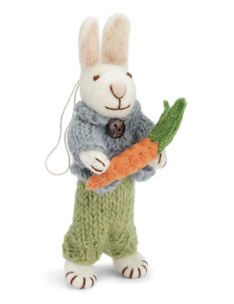 White Bunny w/Blue Jacket, Green Pants & Carrot
