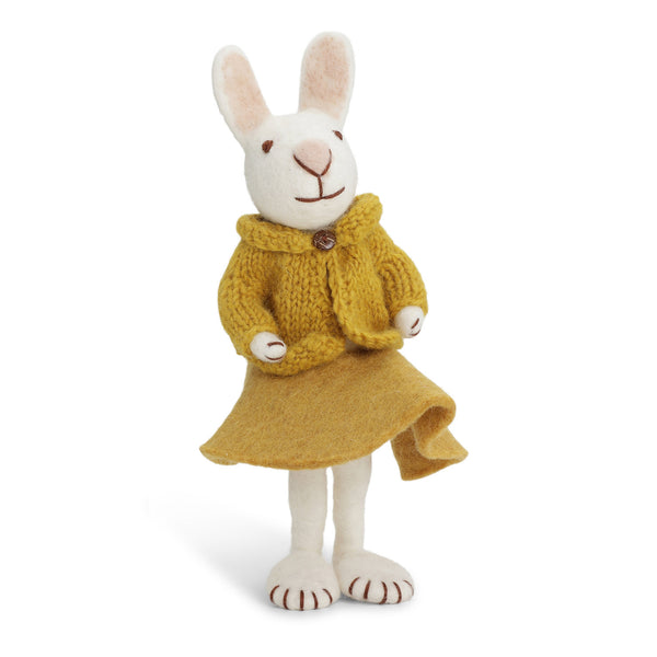 Felt Large White Bunny with Ochre Skirt & Jacket